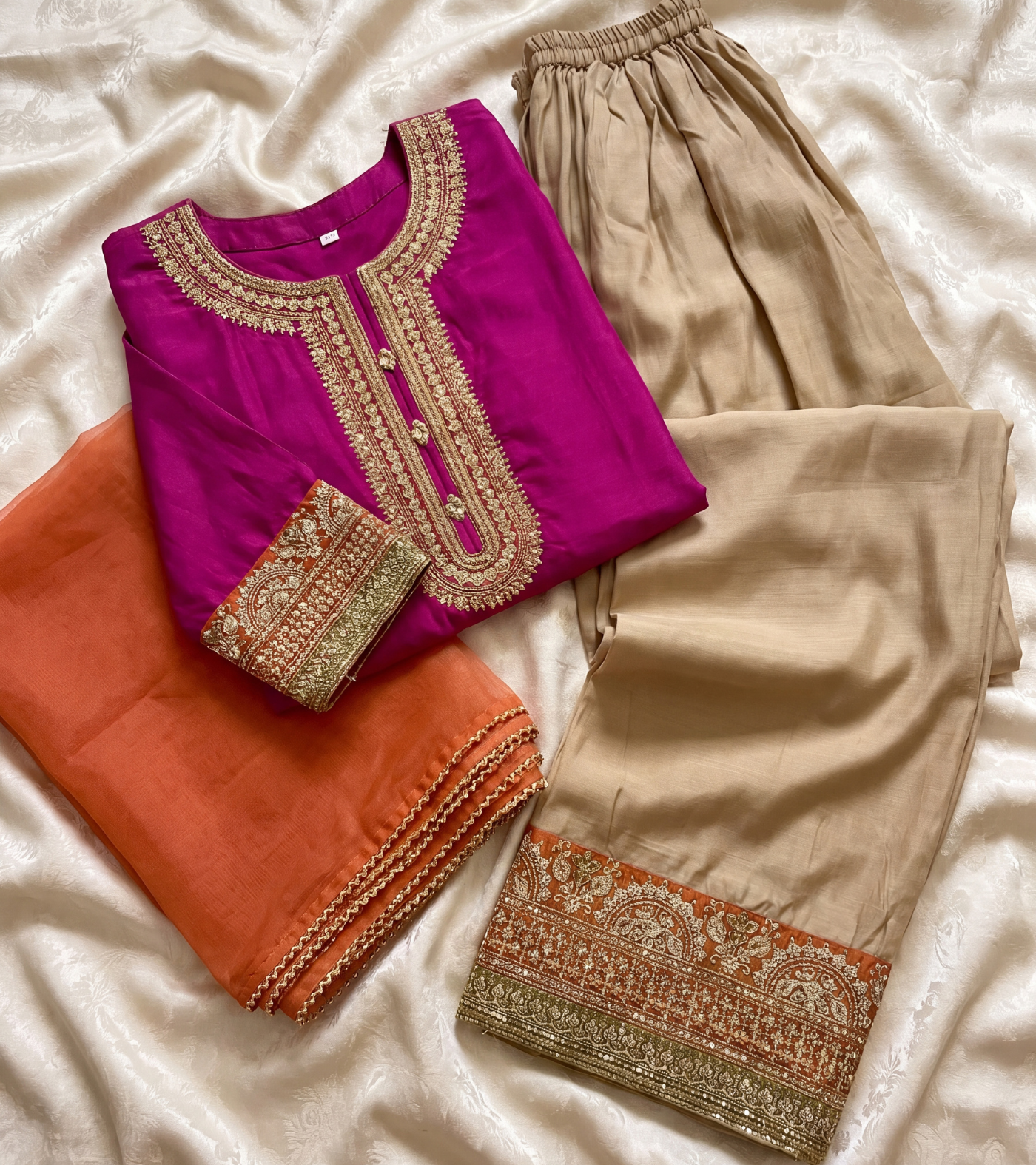 The Royal Fuchsia Zari Ensemble | 3-Piece Embroidered Suit