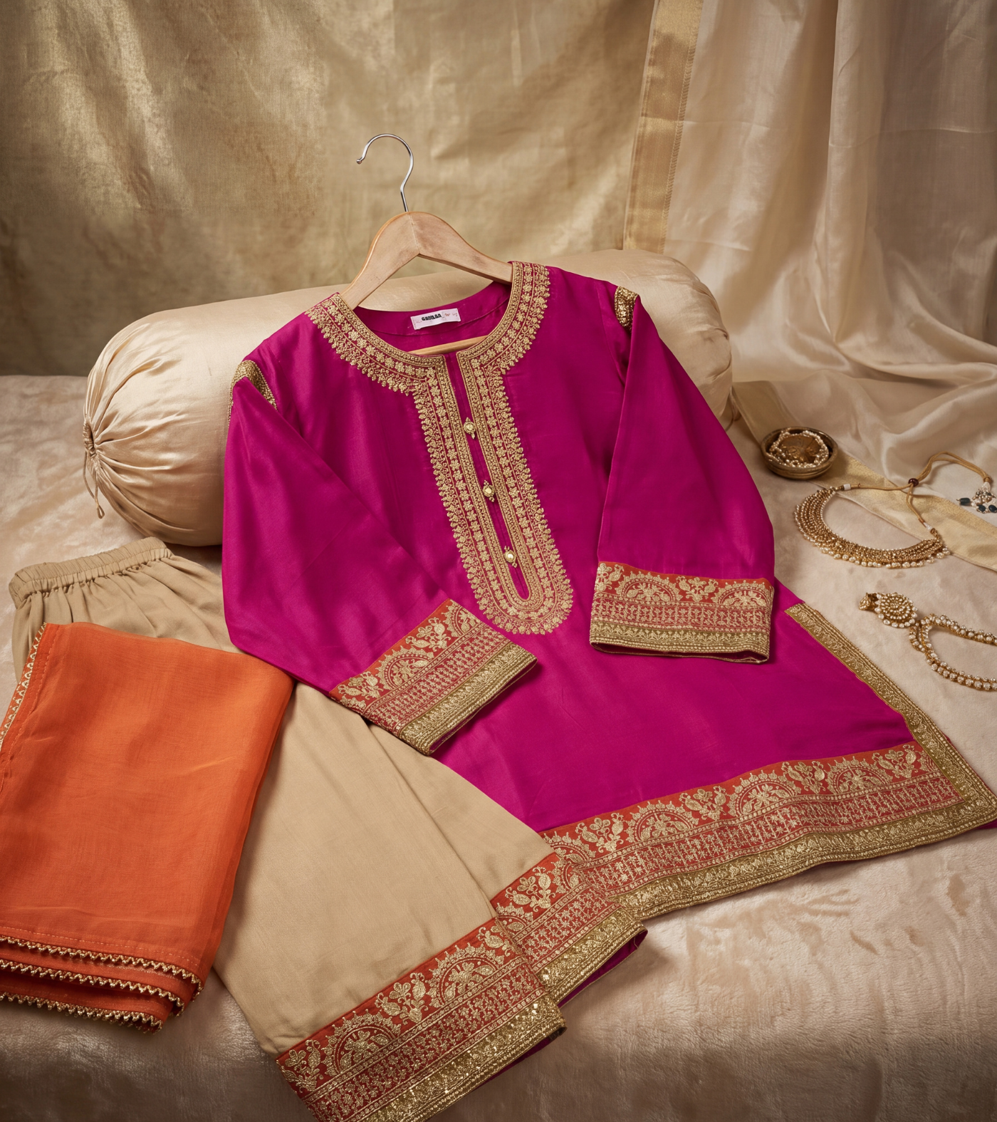 The Royal Fuchsia Zari Ensemble | 3-Piece Embroidered Suit