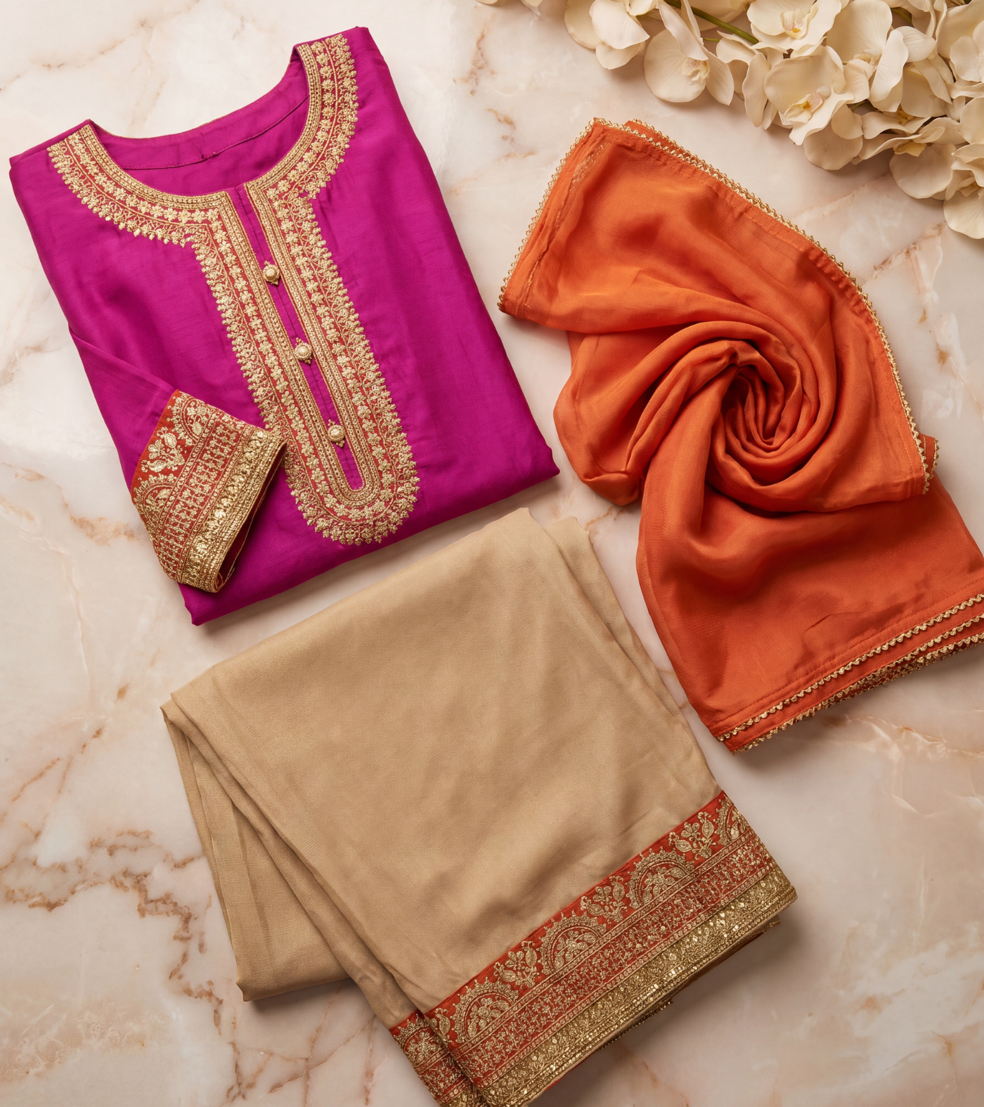 The Royal Fuchsia Zari Ensemble | 3-Piece Embroidered Suit