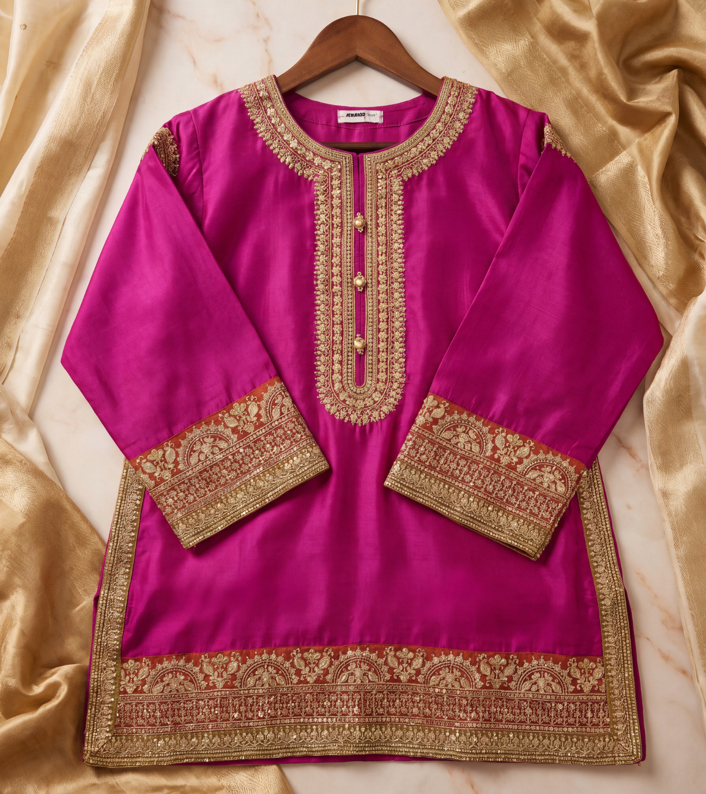 The Royal Fuchsia Zari Ensemble | 3-Piece Embroidered Suit