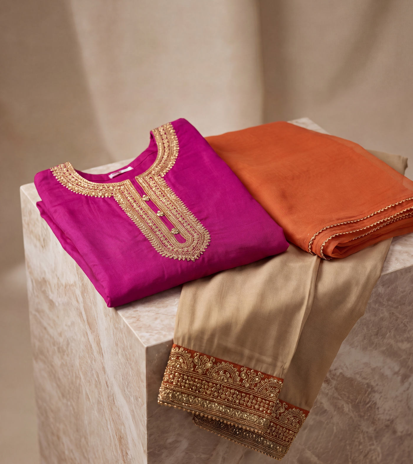 The Royal Fuchsia Zari Ensemble | 3-Piece Embroidered Suit