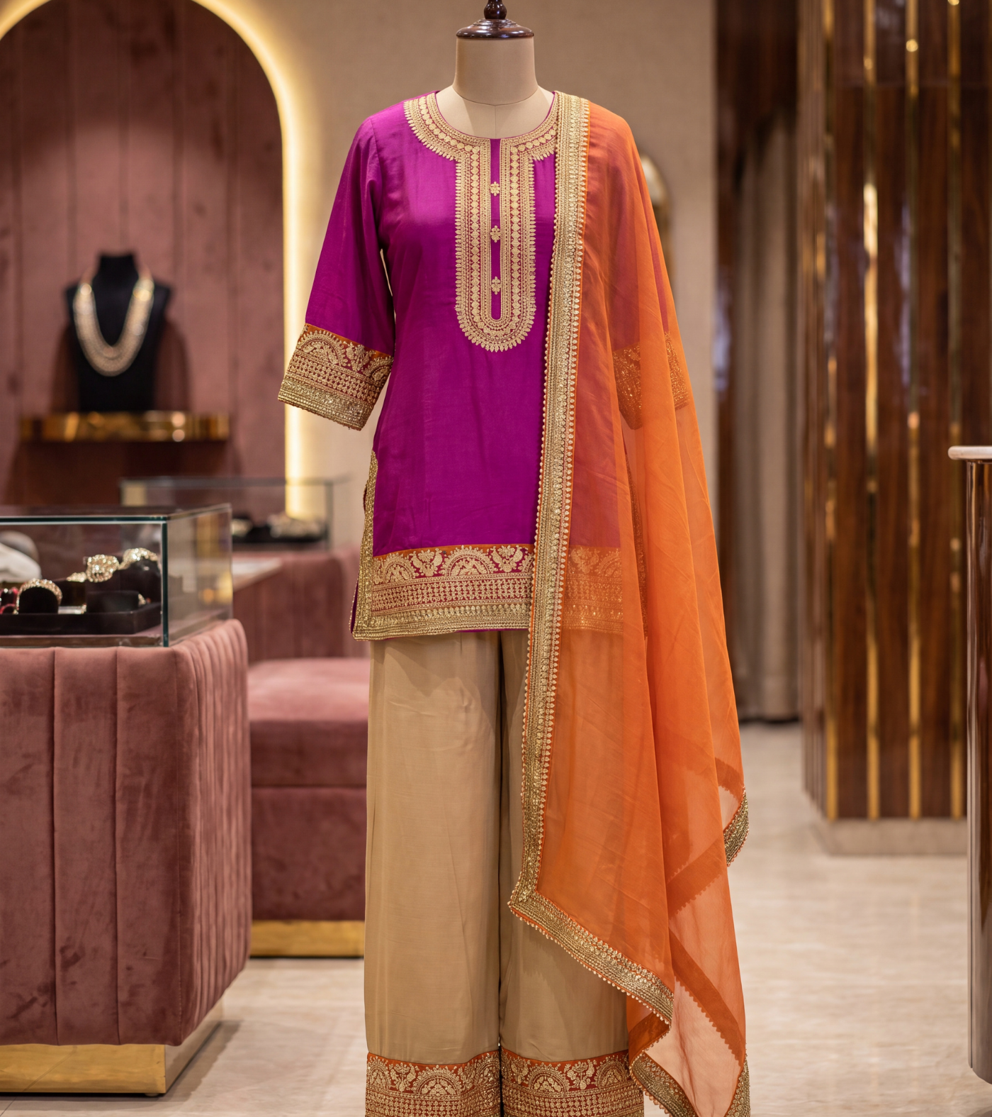 The Royal Fuchsia Zari Ensemble | 3-Piece Embroidered Suit